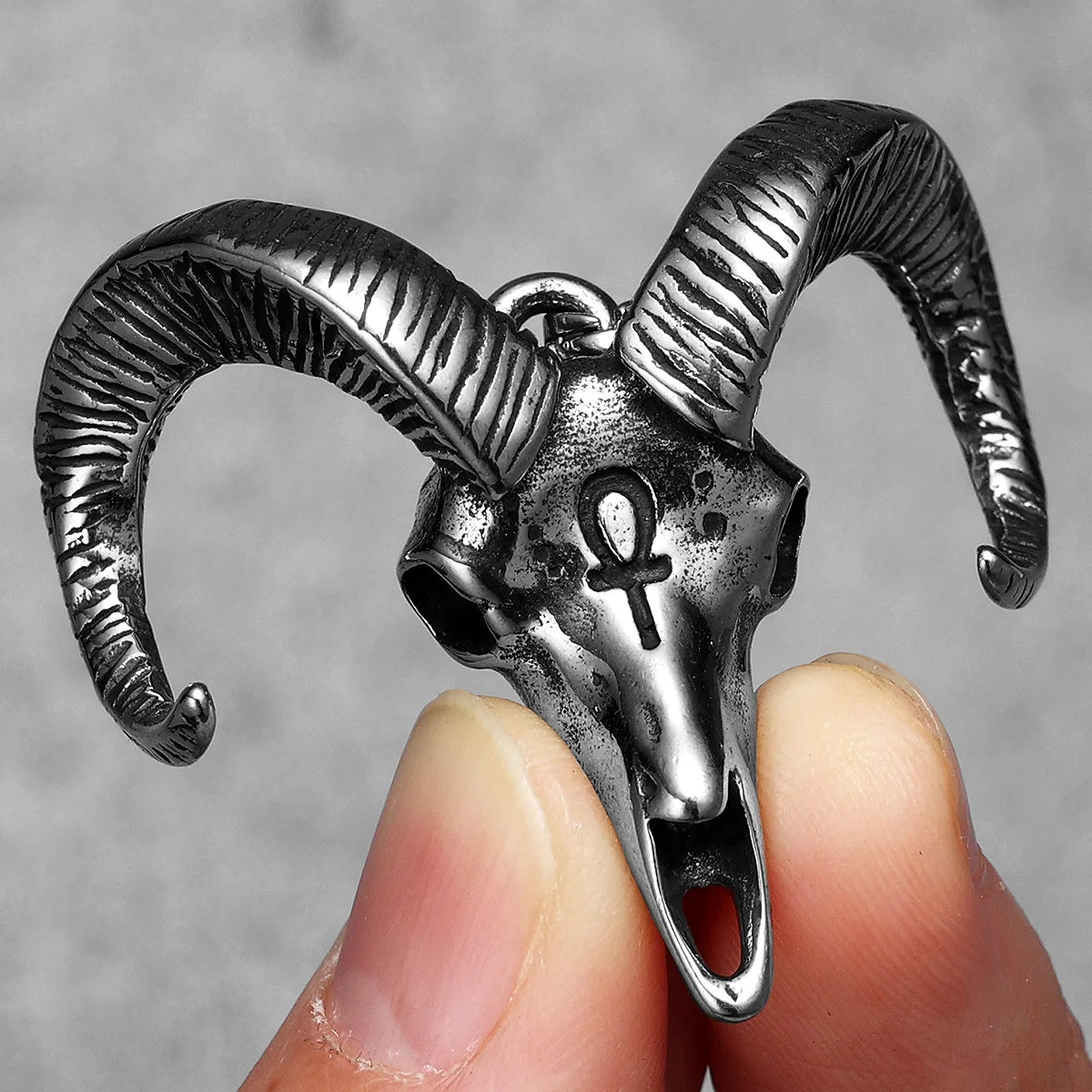 Goat Skull Men's Stainless Steel Pendant Necklace Gothic Egyptian Cross Symbol Occult Jewelry Punk Biker Animal Sweetwear Gift
