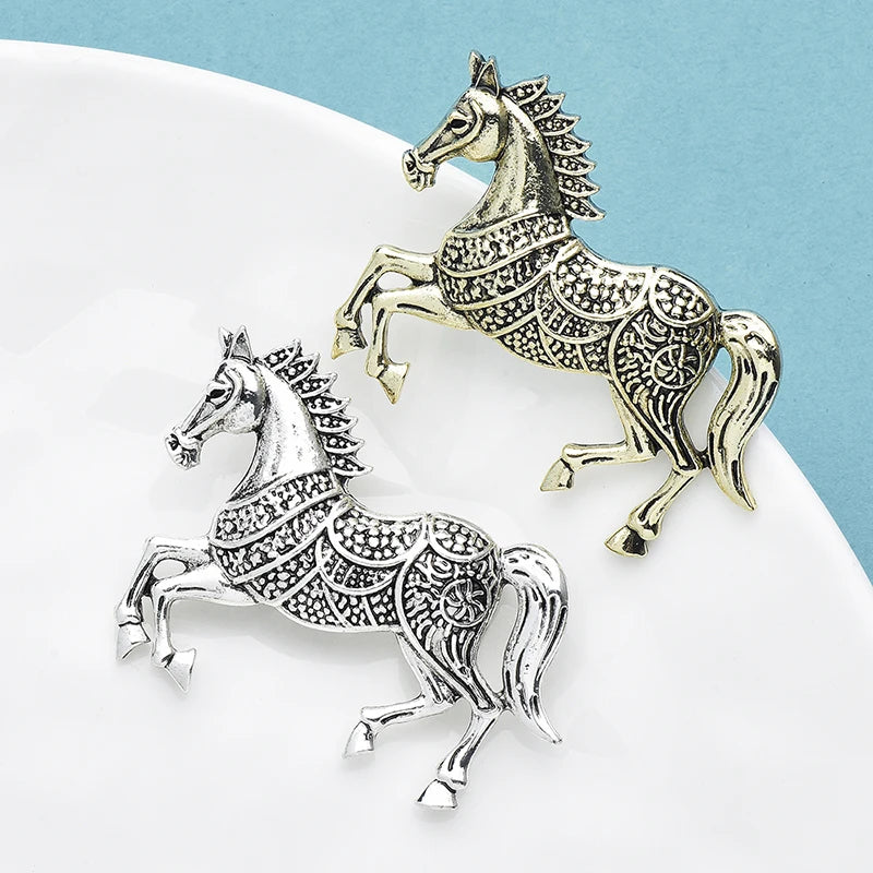Wuli&baby Retro Powerful Running Horse Brooches For Women Men 2-color Metal Simple Animal Party Casual Brooch Pins Gifts