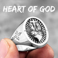 Heart of God Religious Cross Stainless Steel Mens Rings Punk Amulet for Male Boyfriend Biker Jewelry Creativity Gift Wholesale