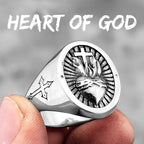 Heart of God Religious Cross Stainless Steel Mens Rings Punk Amulet for Male Boyfriend Biker Jewelry Creativity Gift Wholesale