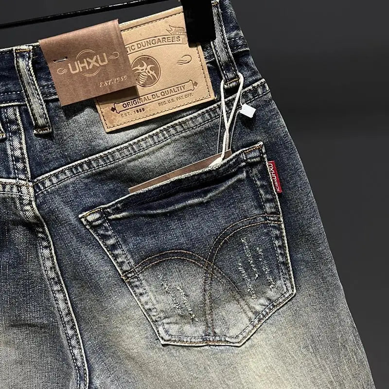 Harajuku Fashion Luxury Clothing Men's Knee-length Shorts Summer Denim Casual Jeans Vintage Washed  High-end Streetwear Shorts