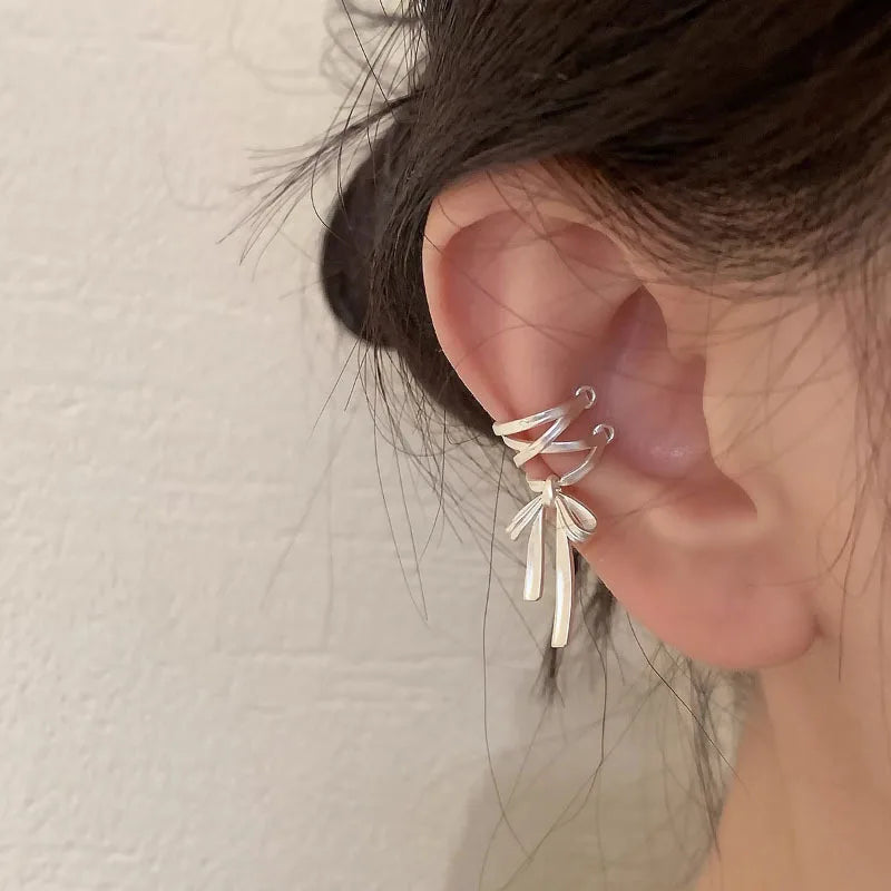 VENTFILLE 925 Sterling Silver Bow Knot Ear Clip for Women Girl Ribbon Design Ballet Style Sweet Jewelry Gift Dropshipping