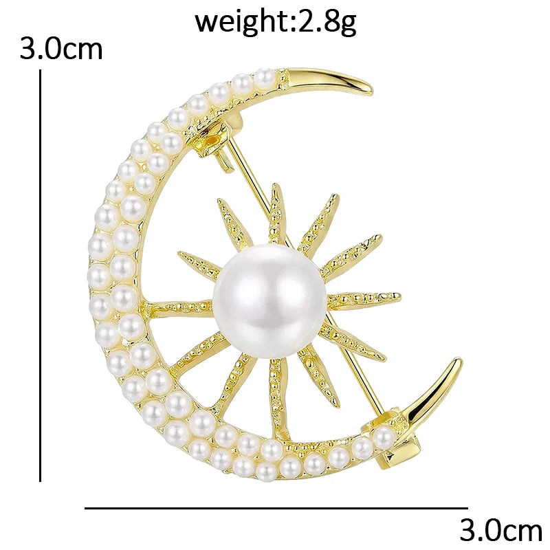 PENDRA Celestine Pearl Sun and Moon Brooch