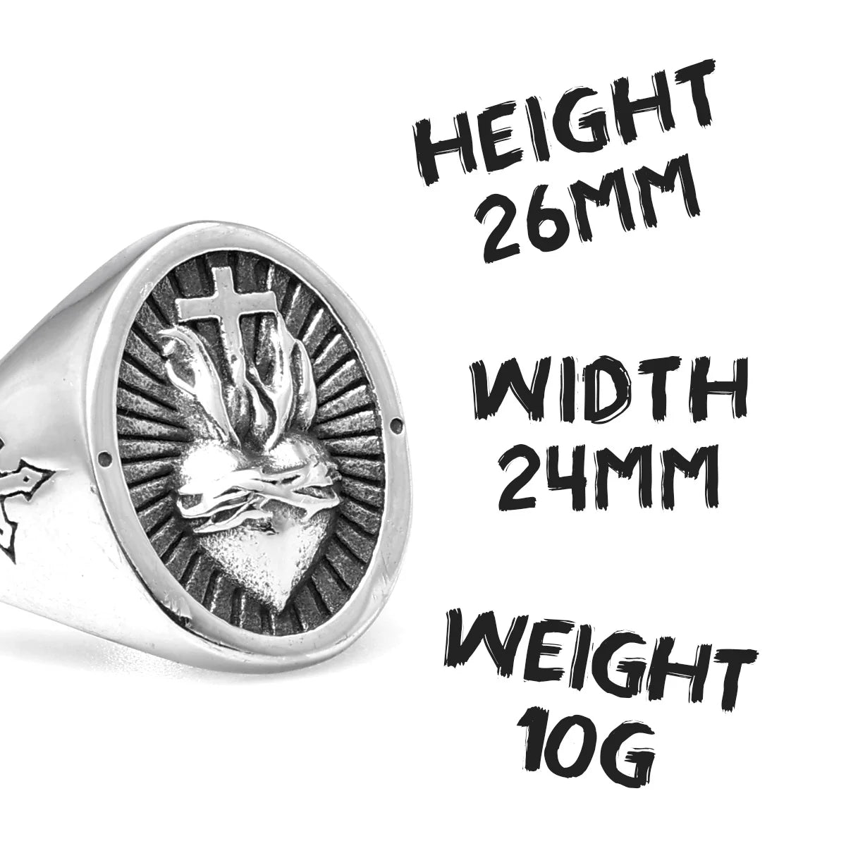 Heart of God Religious Cross Stainless Steel Mens Rings Punk Amulet for Male Boyfriend Biker Jewelry Creativity Gift Wholesale