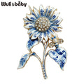 PENDRA Porcelia Blue-and-White Rhinestone Sunflower Brooch