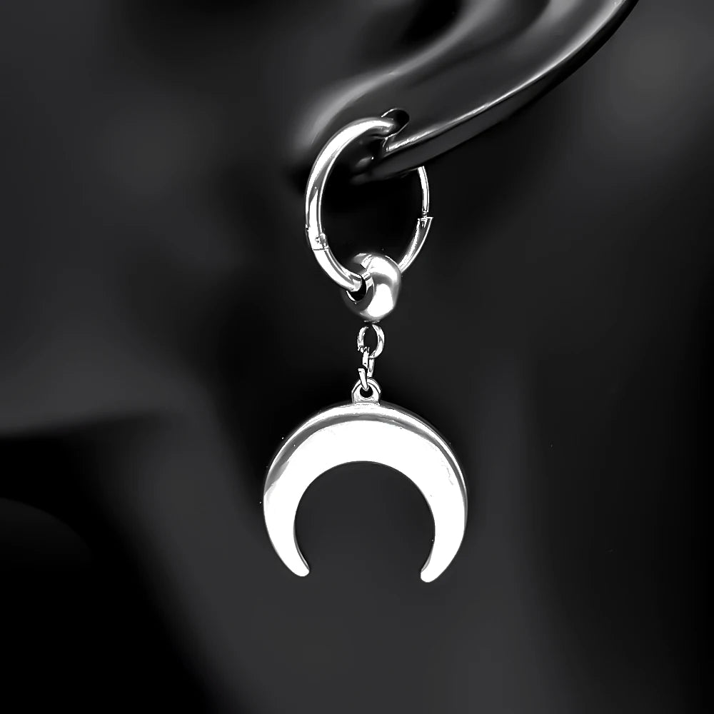 Hip Hop Moon Hoop Earrings Vintage Minimalist Metal C Shape Women Girls Stainless Steel Fashion Punk Rock Ear Rings Jewelry