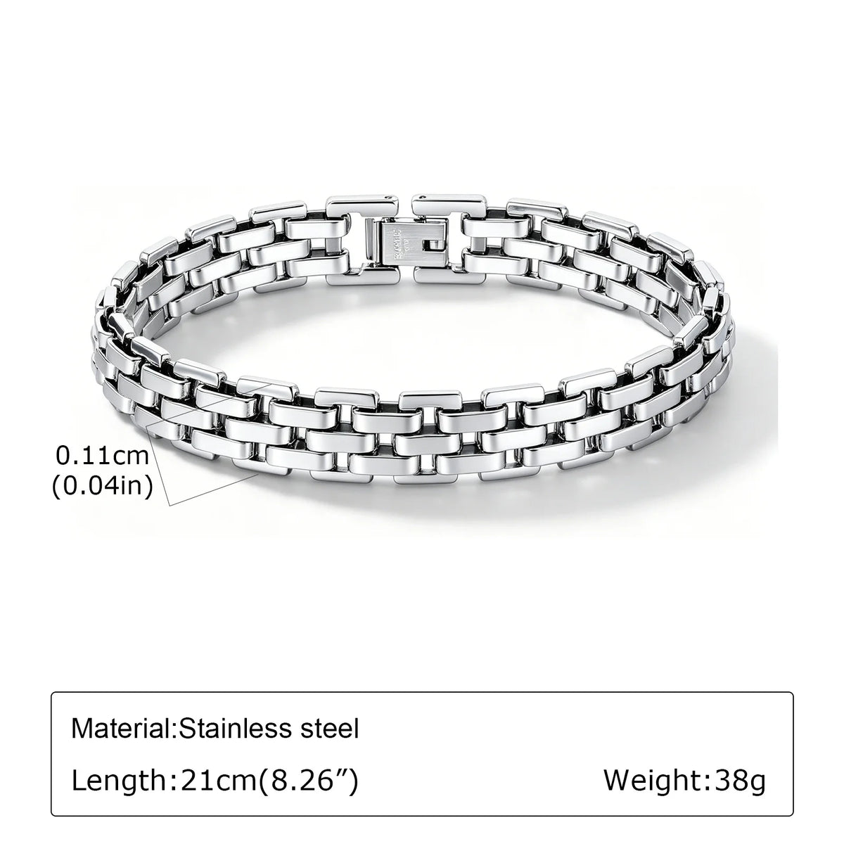 Punk Silver Color Men's Chain Bracelets,Hip Hop Stainless Steel Braided Link Wristband,Classic Metal Jewelry Gift for Him Dad