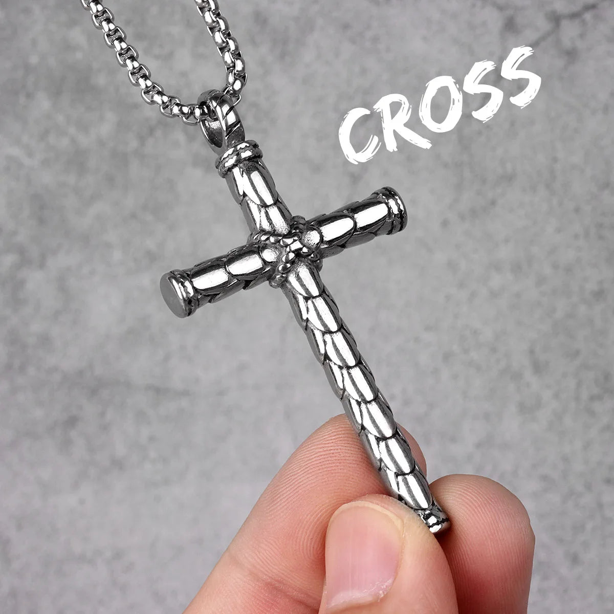 PENDRA Dragon Scale Cross Steel Necklace