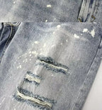 2026 Washed Light Blue Ripped Jeans Men's Straight High Street Trendy Brand Ragged Beggar Pants Large Size Trousers Cargo Pants
