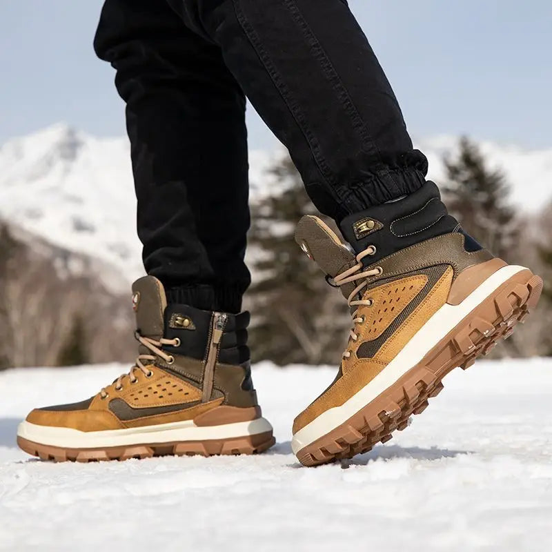 -40c Men's Winter Large-size Leather Sheepskin Fur Integrated Warm and Velvet High-top Trendy Thickened Snow Boots
