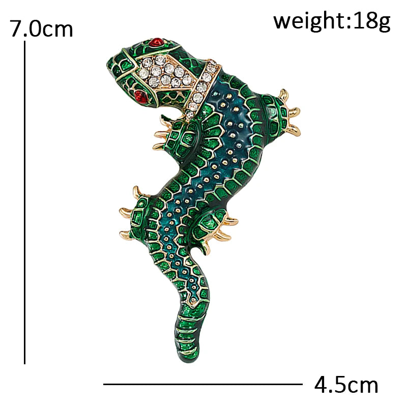 PENDRA Gecko Gleam Enamel Rhinestone Gecko Brooch