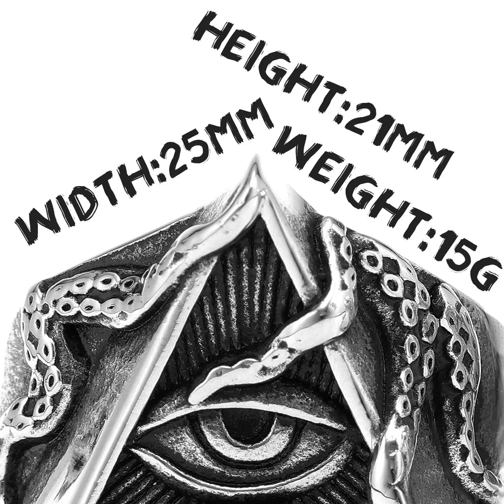 PENDRA Masonic Illuminati Octopus Steel Ring