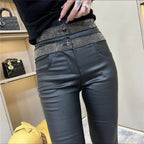 PENDRA Waist Leather Diamond Pants