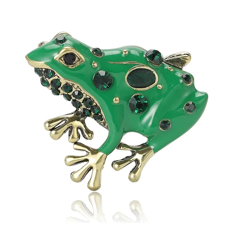 Wuli&baby Green Enamel Frog Brooches For Women Unisex Lovely Rhinestone Animal Party Office Brooch Pins Gifts