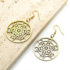 Sacred Geometry Metatron Cube Big Hoop Earrings for Women Stainless Steel Gold Color Amulet Chakra Round Hollow Earrings Jewelry