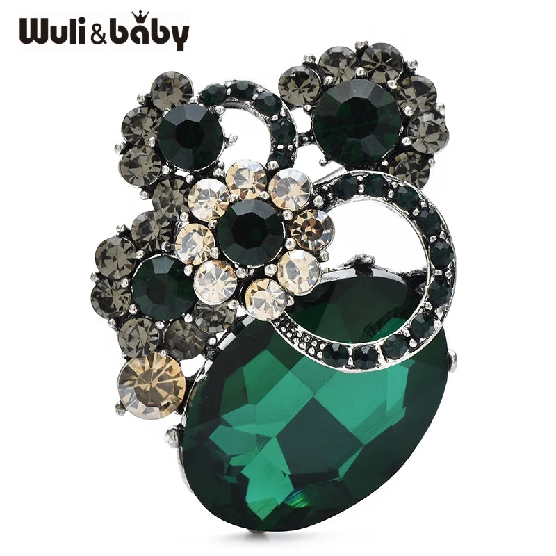 PENDRA Floracircle Round Crystal Flower Brooch