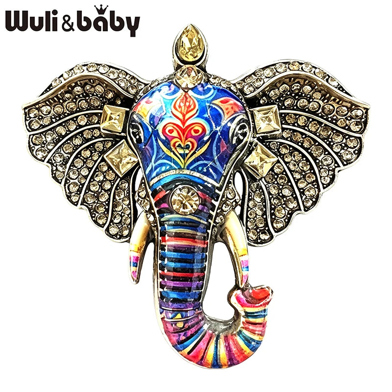 PENDRA Regal Elephant Rhinestone Brooch