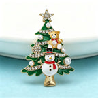 PENDRA Snowman Rhinestone Enamel Christmas Tree Brooch
