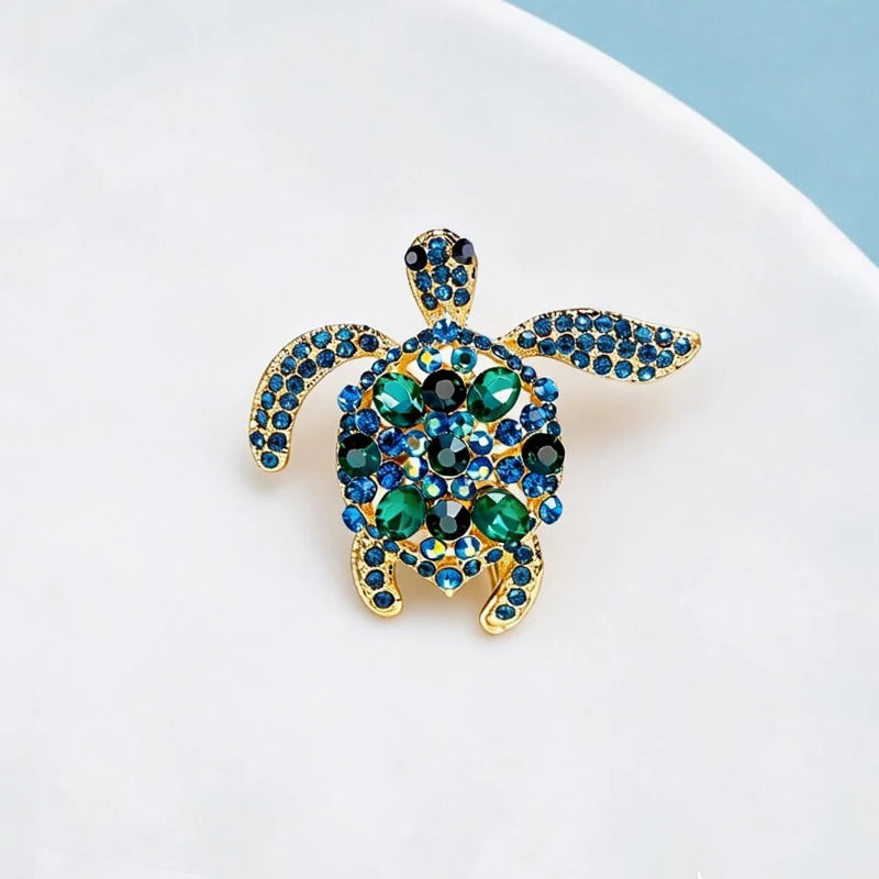 PENDRA Ocean Turtle Rhinestone Animal Brooch