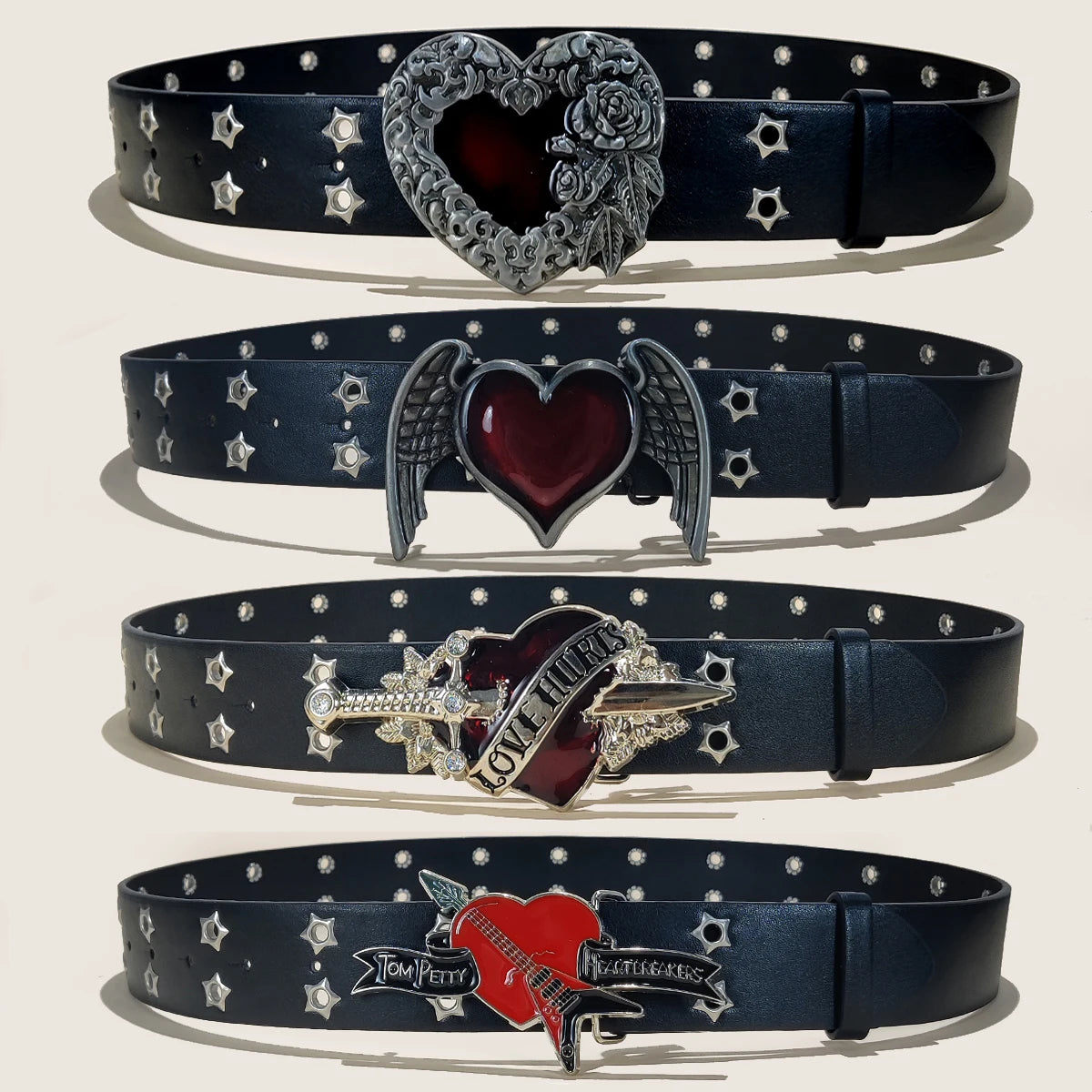 Women's Jeans Belt Punk Cool Adjustable Eyelet Leather Belt Fashion 3.8cm Wide Waistband for Men Hole Waist Gothic Accessories