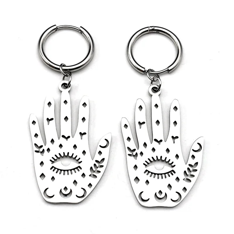 Witchcraft Hand Evil Eyelash Eye Hoop Earring for Women Stainless Steel Black Color Moon Dangle Earrings Jewelry pendientesE3497