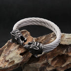 PENDRA Wolfcrest Viking Double Wolf Head Bracelet