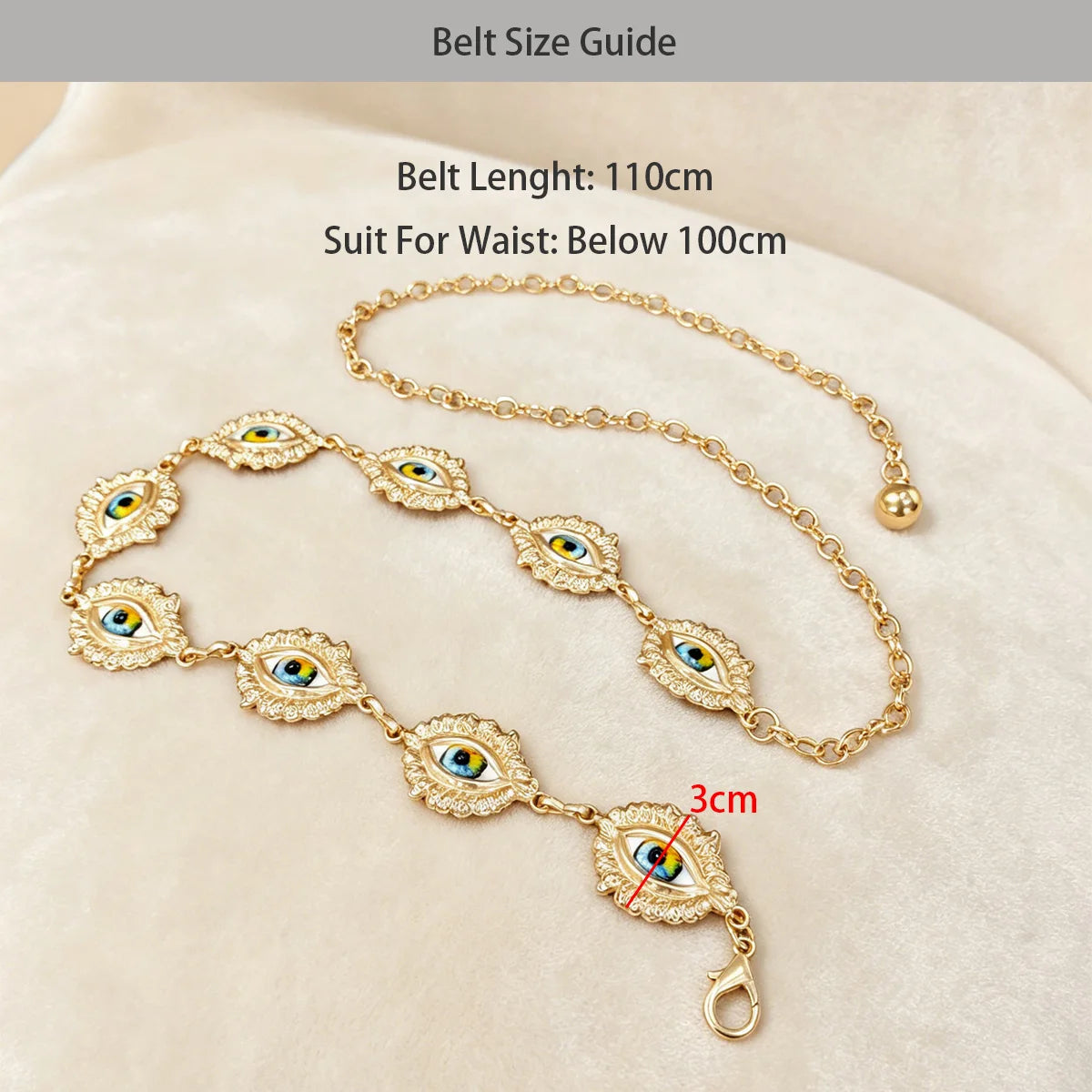Gothic Rainbow Evil Eye Chain Belt For Women Gold Turkish Demon Chain Charm Bracelet Summer Beach Jeans Skirt Dress Waist Chain