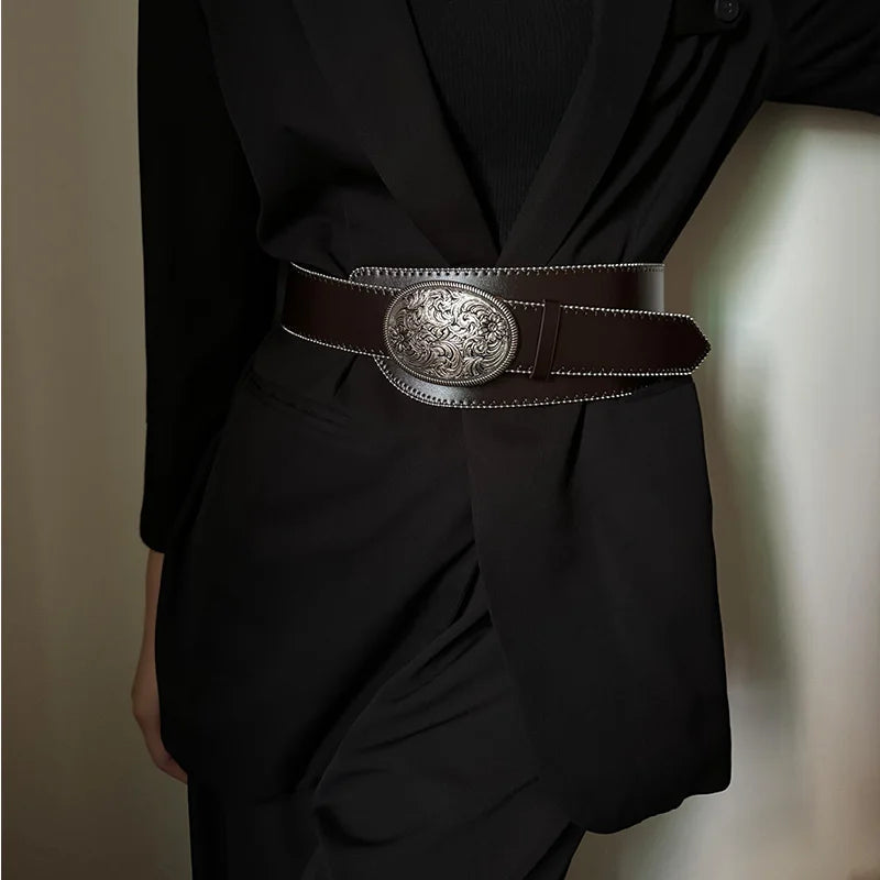 Western Cowgirl Corset belt for Women Punk Gothic decorative Y2K Leather Waistband Female Girdles retro wide Jeans belt