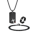 3pcs/set Dogtag Necklace for Men Boys,Stainless Steel Cuban Chain Bracelet,Waterproof Bend Ring Set Gift