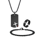 3pcs/set Dogtag Necklace for Men Boys,Stainless Steel Cuban Chain Bracelet,Waterproof Bend Ring Set Gift