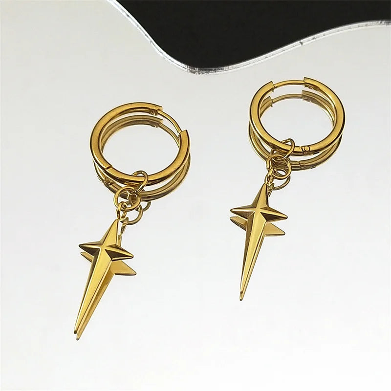 Stainless Steel Y2K Star Cross Hoop Earring for Women Gold Color Hip Hop Cool Girl Dangle Earring Jewelry Gift EZZZ795-6