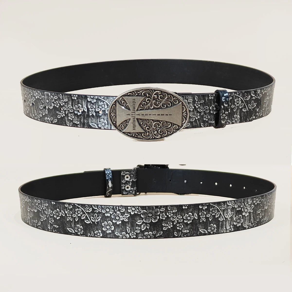 Nostalgic Design New Fashion Belt For Men Women Decoration Paired with Jeans Skirt Versatile Niche Silver Flora Black Belt