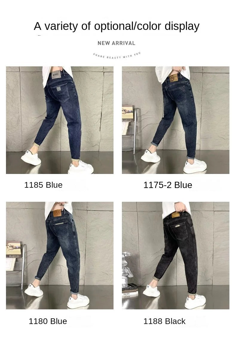 New Harajuku Fashion Trendy Spring Autumn Slim Fit Casual Jeans for Men Vintage Tapered Pencil Pants Stretch Boyfriend Jeans
