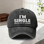 1pc "I'M SINGLE" & "ASK ME for MY NUMBER" Cap - Funny Dating Hat for Singles Parties, Gifts, Unisex Adjustable Baseball Cap