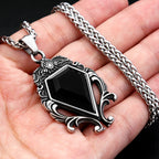 PENDRA Blackstone Vintage Stainless Steel Black Stone Necklace