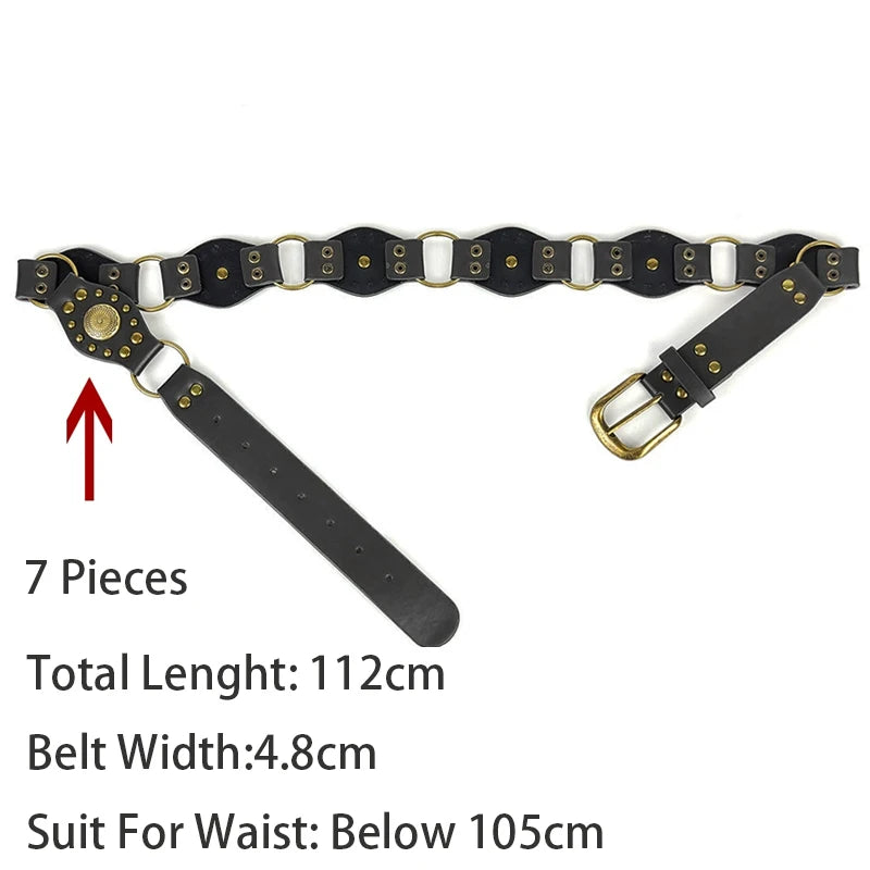 Western Cowboy Belt For Women New American Plus Size Vintage Brown Rivet Belt High-Quality Versatile Denim Belt With Ins Style