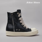 PENDRA Jumbo Black Black Leather High-Top Jumbo-Lace Zip Thick-Sole Ankle Boots