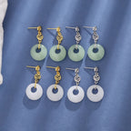 VENTFILLE 925 Silver Gold Color Hetian Jade Earrings for Women Girls Festival Gift Green Round Jewelry Dropshipping Wholesale