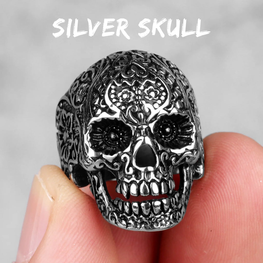 PENDRA Skull Bones Carving Steel Ring