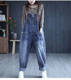 Minimalist jeans overalls women's spring new Korean version loose fit big pocket versatile trendy Harlan casual rompers