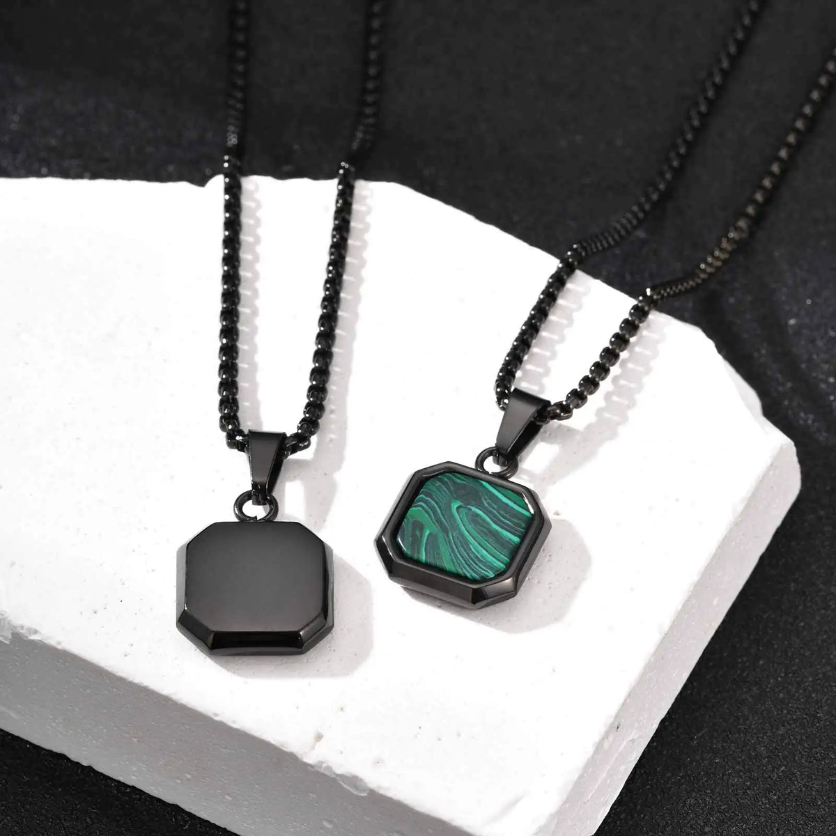 PENDRA Square Stone Green Pendant Necklace