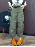 PENDRA Military Green Workwear Wide Leg Pants