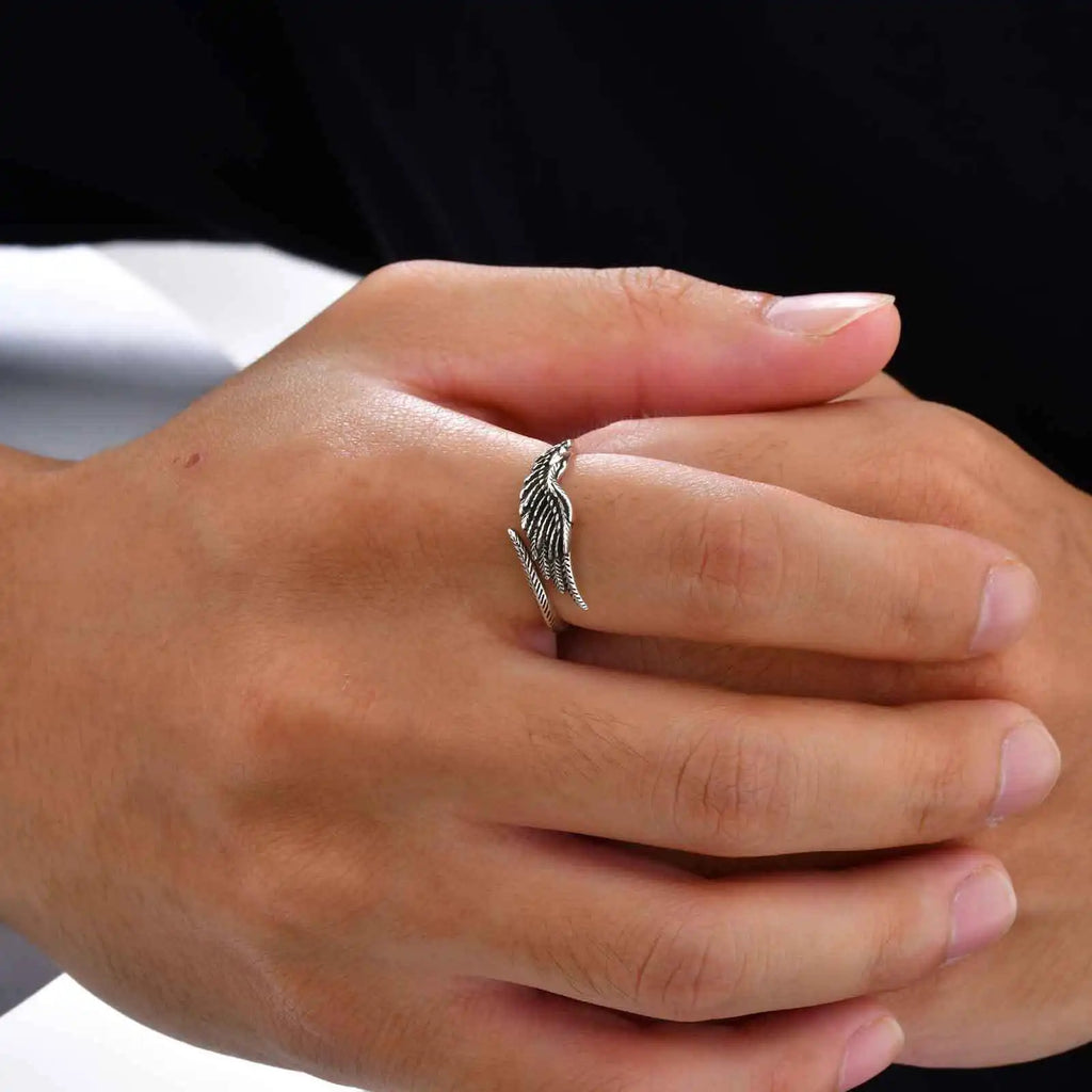 Retro Wings Ring for Men,Gothic Devil Wings Adjustable  Metal Ring,Punk Hip Hop Jewelry Gift