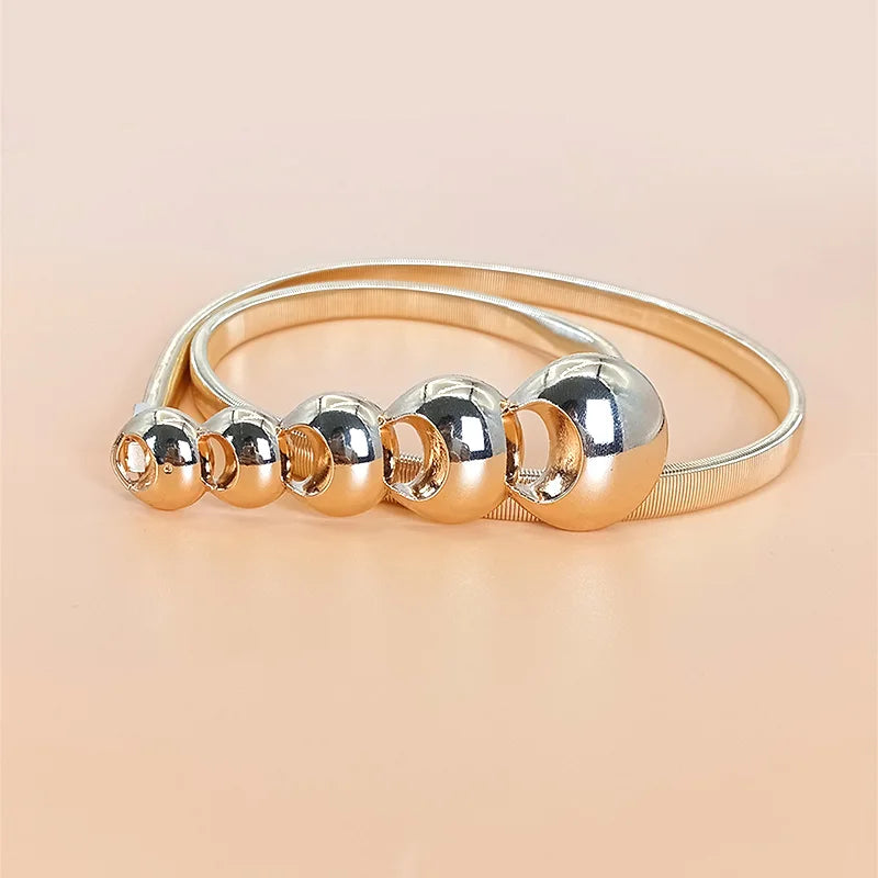 Hot New Women's Metal Spring Waist Chain Luxury Fashion Dress Dot Buckle Elastic Chain Belt Small Elegant Metal Belt For Women