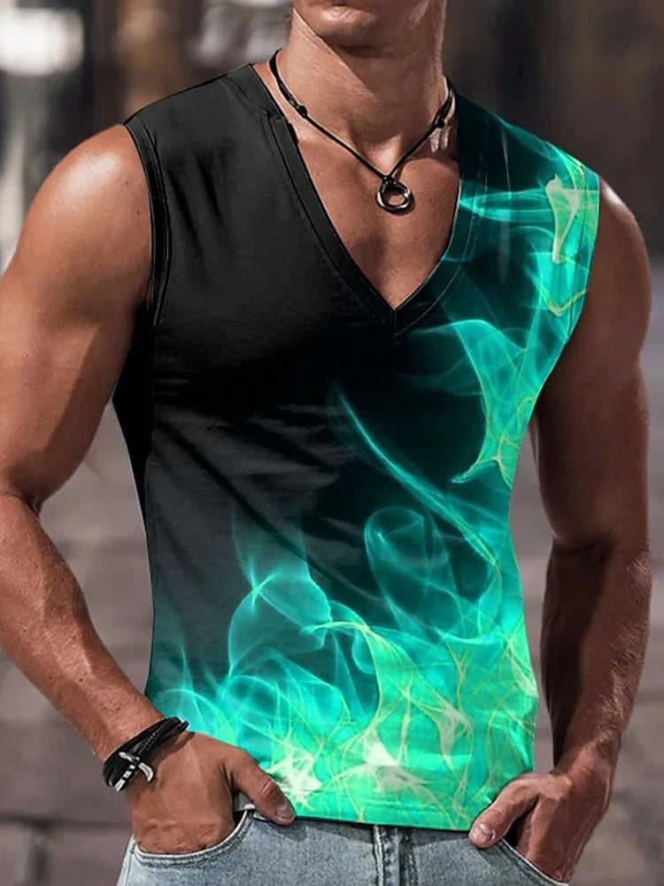 Street Style Stylish Men's V-neck Tank Top Summer Outdoor Casual Men's Tank Top Running Men's Comfortable Vest Pirate Ship Print