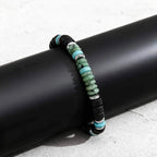 Bohemian Black Agate Beaded Bracelet for Men,Eiastic Green Stone Bead Bracelets,Handmade Stacking Stretch Bracelets Gift