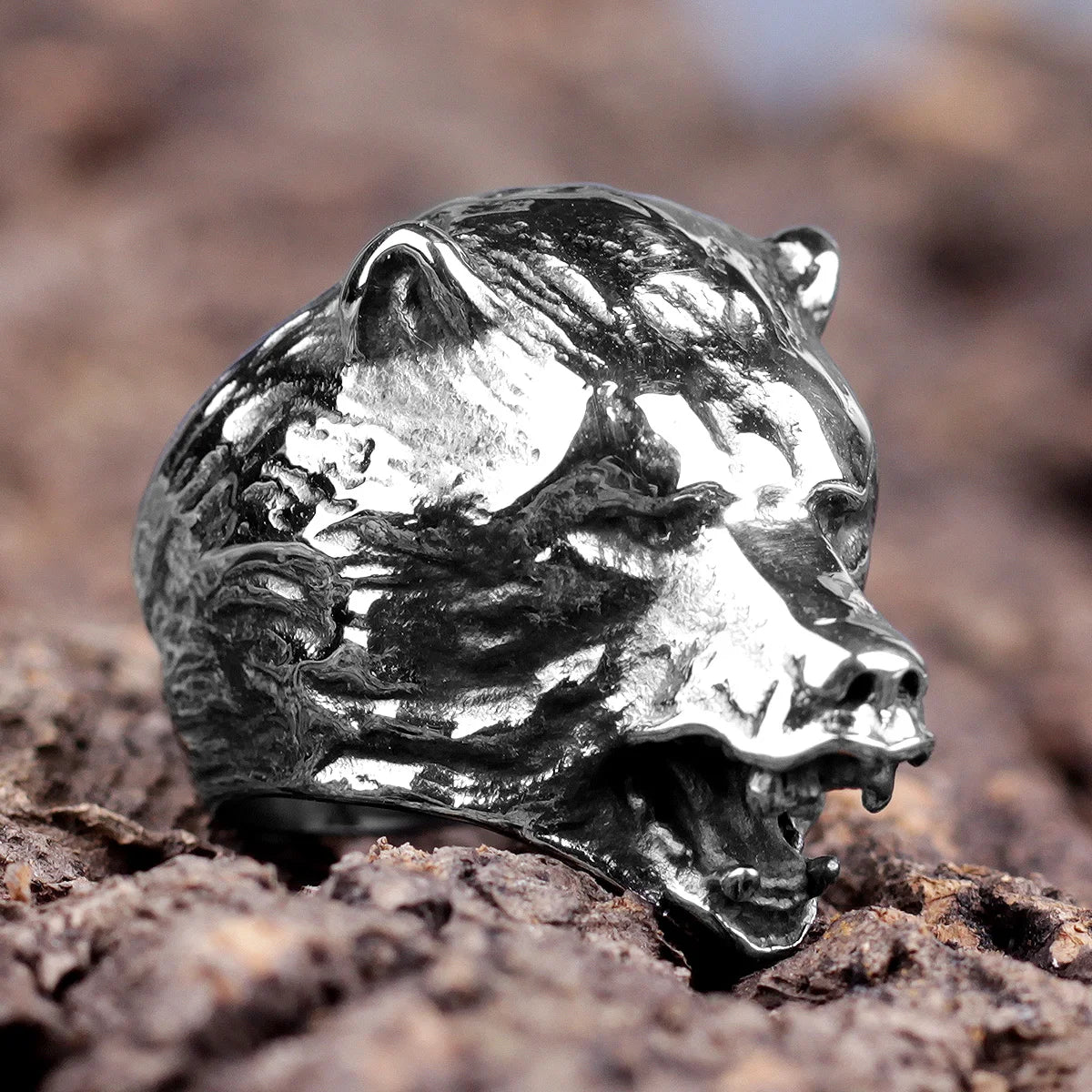 PENDRA Bear Animal Rock Steel Ring