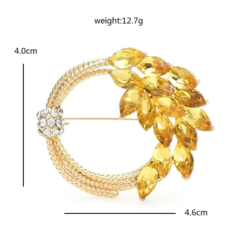 PENDRA Harvest Crystal Circle Wheat Brooch