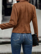 Double breasted solid color casual jacket, elegant long sleeved jacket, suitable for spring and autumn seasons