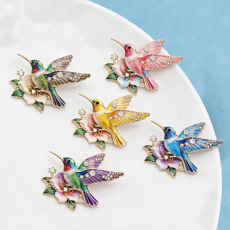 PENDRA Aviella Hummingbird Flower Brooch